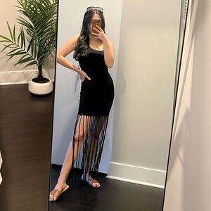 Black Fringe Maxi Skirt